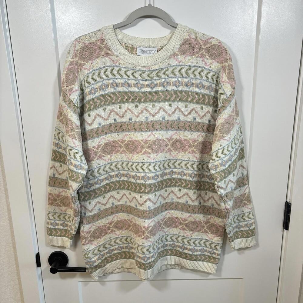 VTG Lands End Holiday Sweater 100% Cotton Grandma Core Size Medium Old Money - Picture 1 of 7
